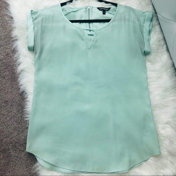 Express Rolled Sleeve Keyhole Mint Blouse | Sz S - Picture 1 of 5